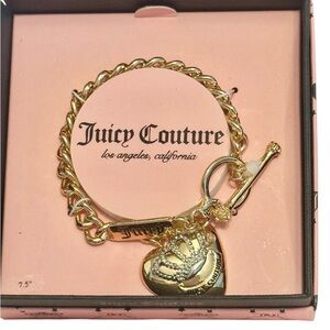 NIB Juicy Couture Gold Rhinestone Crown Charm Logo Tag Bracelet